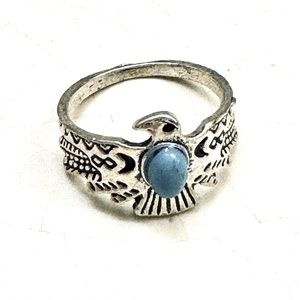 Sterling Silver Hawk Ring with Turquoise